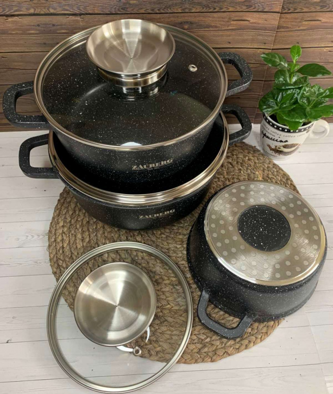 ZAUBERG Казан круглий 3,2л,ЧОРНА мармурове покриття,індукція (0322-АJB-black) | Інтернет-магазин Prometey в Україні | Гурт та роздріб