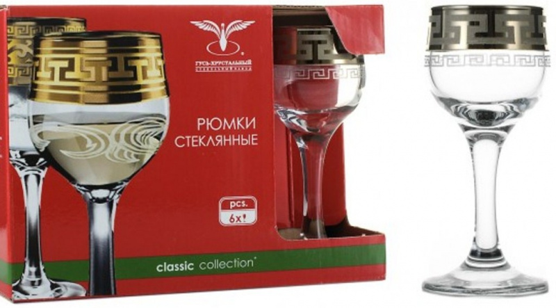 ЗОЛОТО/ Грецький узор/ СРІБЛО Набір стопок 6шт./55мл (03-164/SE)