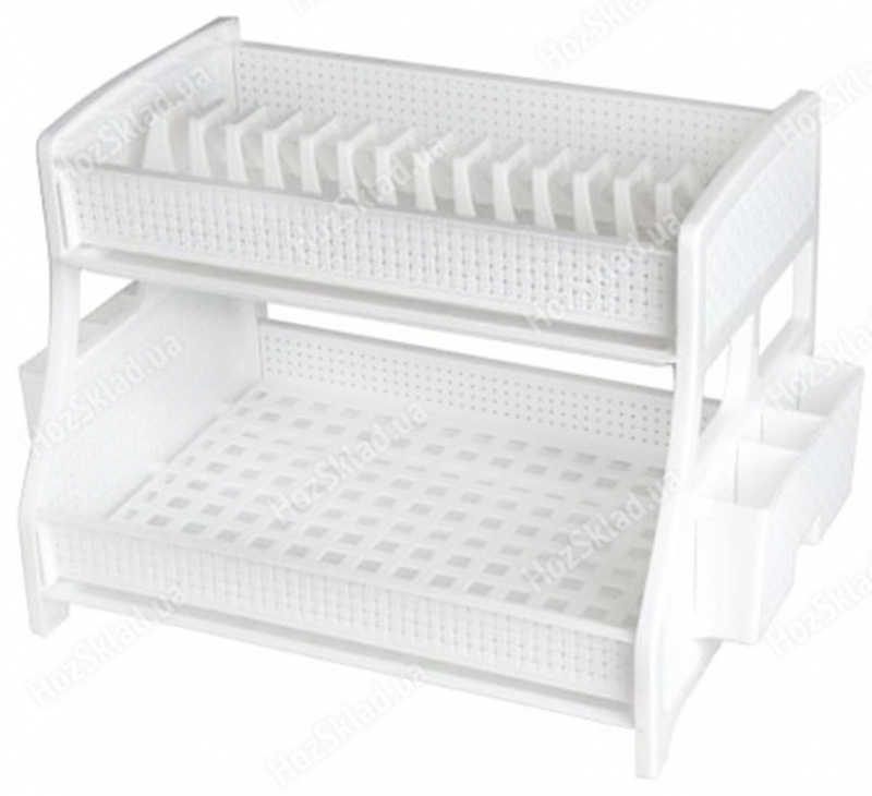 Сушарка для посуду R plastic 2 яруси з 2-ма піддонами біла (33002)