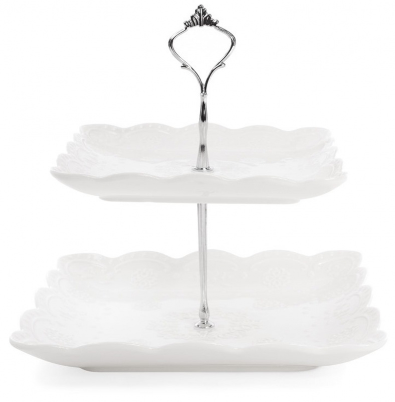 Фруктовниця 2-ярусна фарфор"Мереживо" 25см (988-138) | Інтернет-магазин Prometey в Україні | Гурт та роздріб