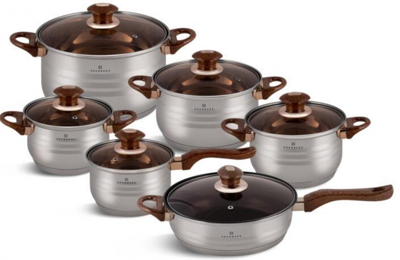 Набір каструль 12пр. (1,9, 1,9, 2,7, 3,6, 6,5, 3,4л.-сковор.) (1143-EB) | Інтернет-магазин Prometey в Україні | Гурт та роздріб