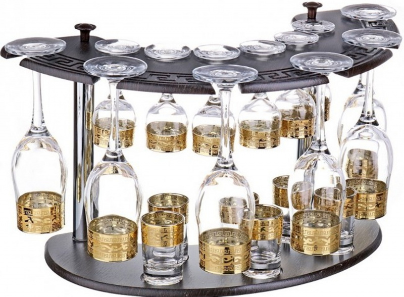 ЗОЛОТО/ Версаче/ ЗОЛОТО Набір стаканів 19пр.на стійці (6 бок+6 стоп.+6 чарок) (08-160/164/837EAV) | Інтернет-магазин Prometey в Україні | Гурт та роздріб