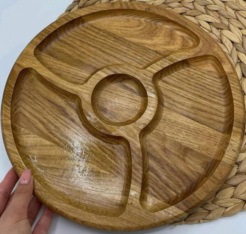 Менажниця дерев 3 секції криві + соусник 30 см (1808-03) | Інтернет-магазин Prometey в Україні | Гурт та роздріб