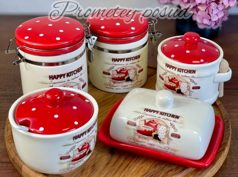 Щаслива кухня/Банка для меду 420мл з дерев'янною ложкою (2370-11) | Інтернет-магазин Prometey в Україні | Гурт та роздріб