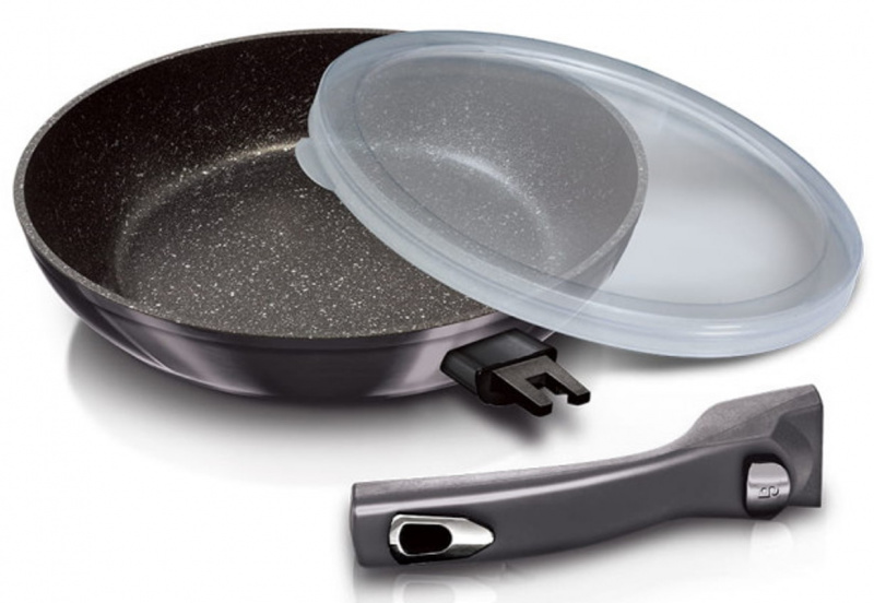 Сковорода з кришкою пластик 28см Berlinger металік мармурове покриття (6913-ВН)