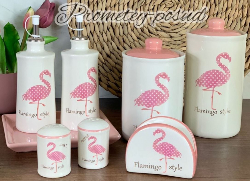 Рожевий фламінго / Банка керам. для спецій подвійна з ложками, 220мл (122-FL DM) | Інтернет-магазин Prometey в Україні | Гурт та роздріб
