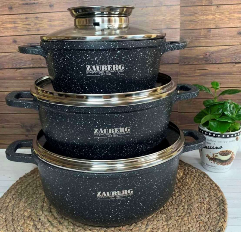 ZAUBERG Казан круглий 3,2л,ЧОРНА мармурове покриття,індукція (0322-АJB-black) | Інтернет-магазин Prometey в Україні | Гурт та роздріб