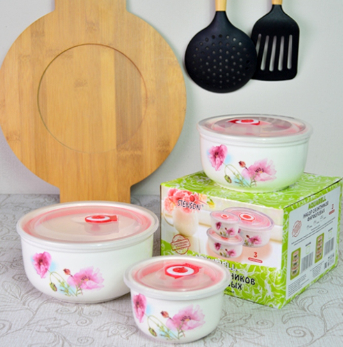 НАБІР 3-пр салатників склокераміка з кришкою /300/450/1000мл LUMINE (4160) | Інтернет-магазин Prometey в Україні | Гурт та роздріб