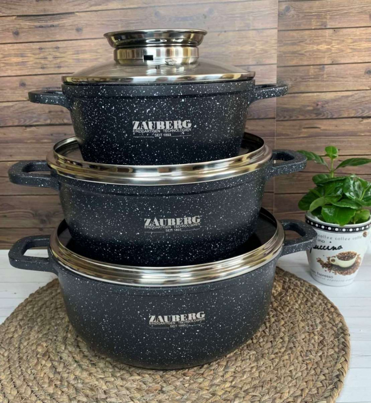 ZAUBERG Казан круглий 1.2л ЧОРНА, мармурове покриття,індукція (0316-АJB-black) | Інтернет-магазин Prometey в Україні | Гурт та роздріб