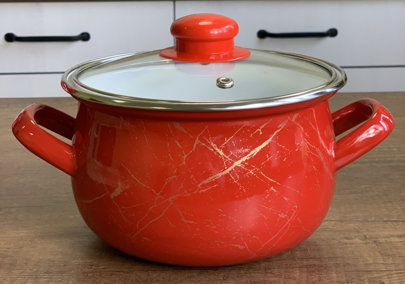 Каструля Турція емаль Червоний мармур 4.0л (702) | Інтернет-магазин Prometey в Україні | Гурт та роздріб