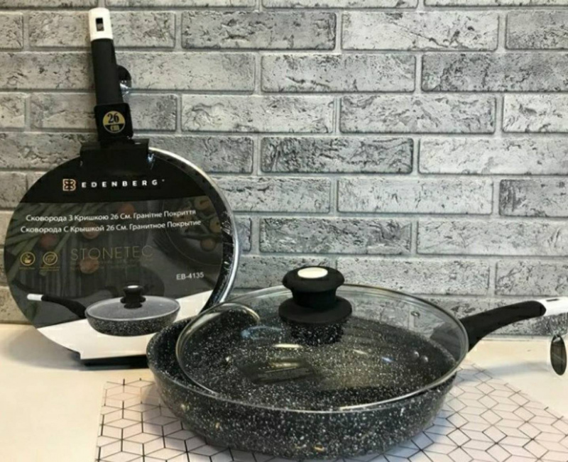 Сковорода з кришкою 28см Edenberg гранітне покриття (4136-ЕВ) | Інтернет-магазин Prometey в Україні | Гурт та роздріб