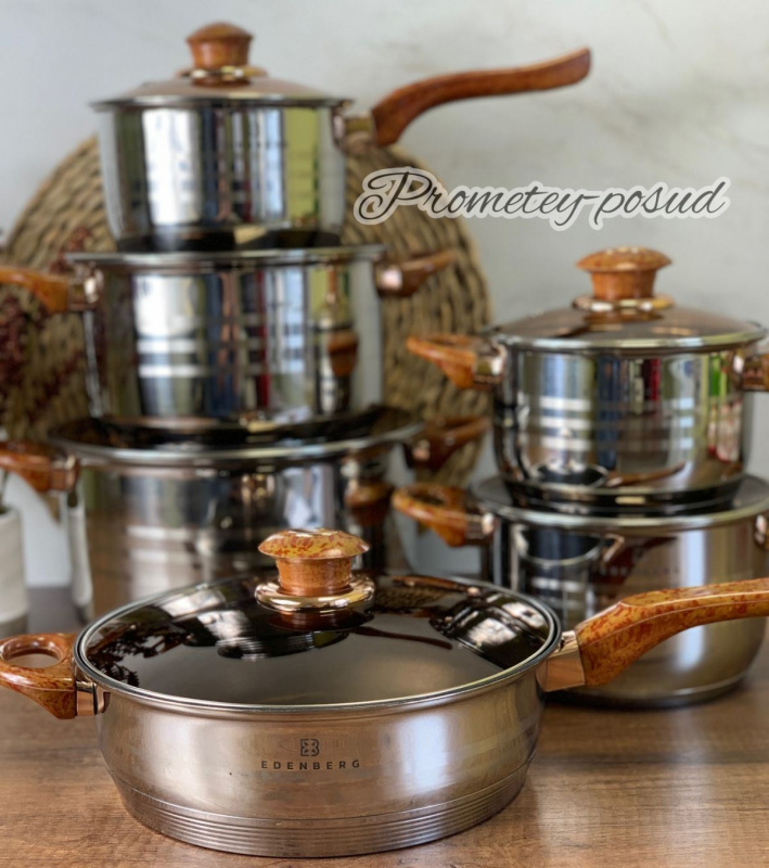 Набір каструль 12пр. (1,9, 1,9, 2,7, 3,6, 6,5, 3,4л.-сковор.) (1143-EB) | Інтернет-магазин Prometey в Україні | Гурт та роздріб