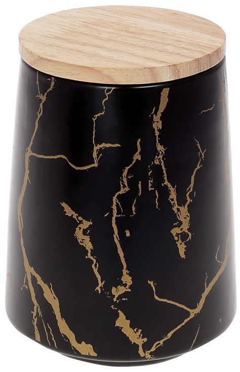 Банка керамічна 720мл з бамбуковою кришкою Мармурова Розкіш, колір - чорний із золотом (805-721) | Інтернет-магазин Prometey в Україні | Гурт та роздріб